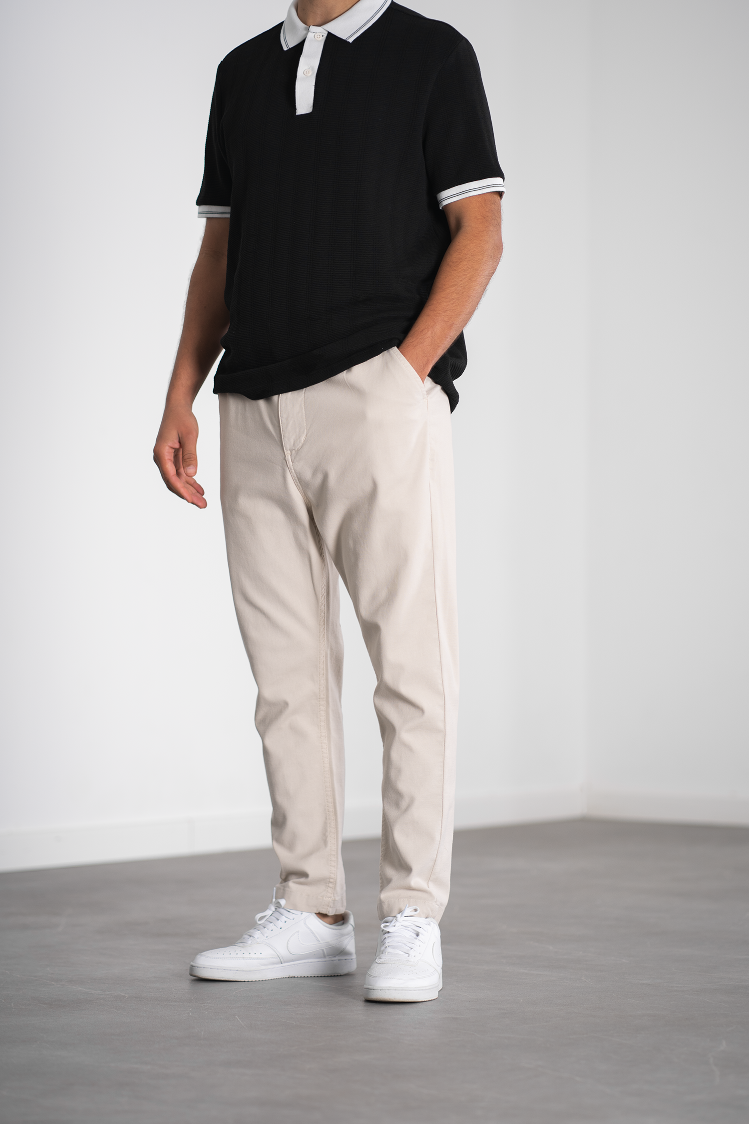 Pantalon homme piqué à pinces - crème