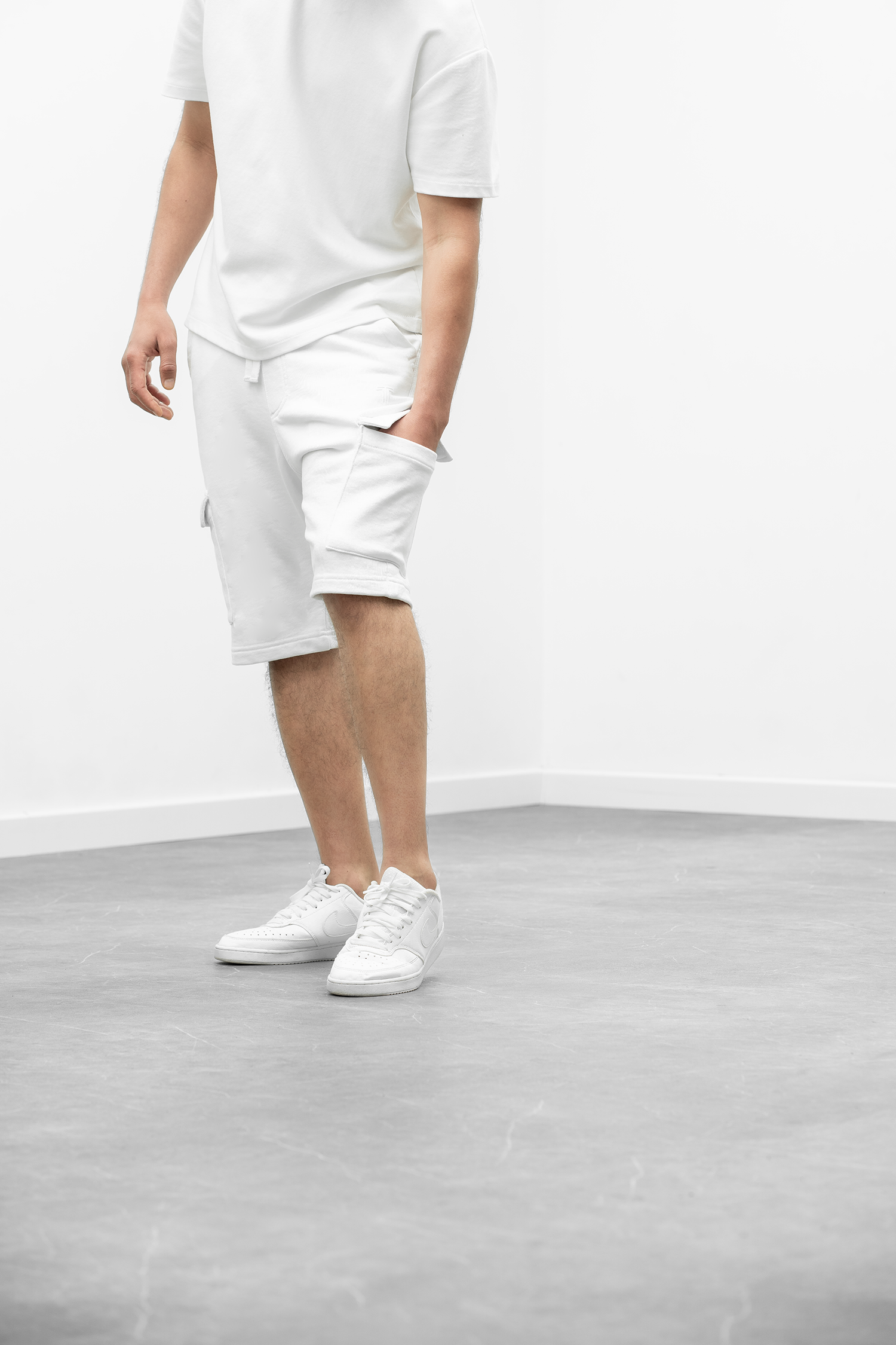 Bermuda long Cargo Molletoné - Blanc