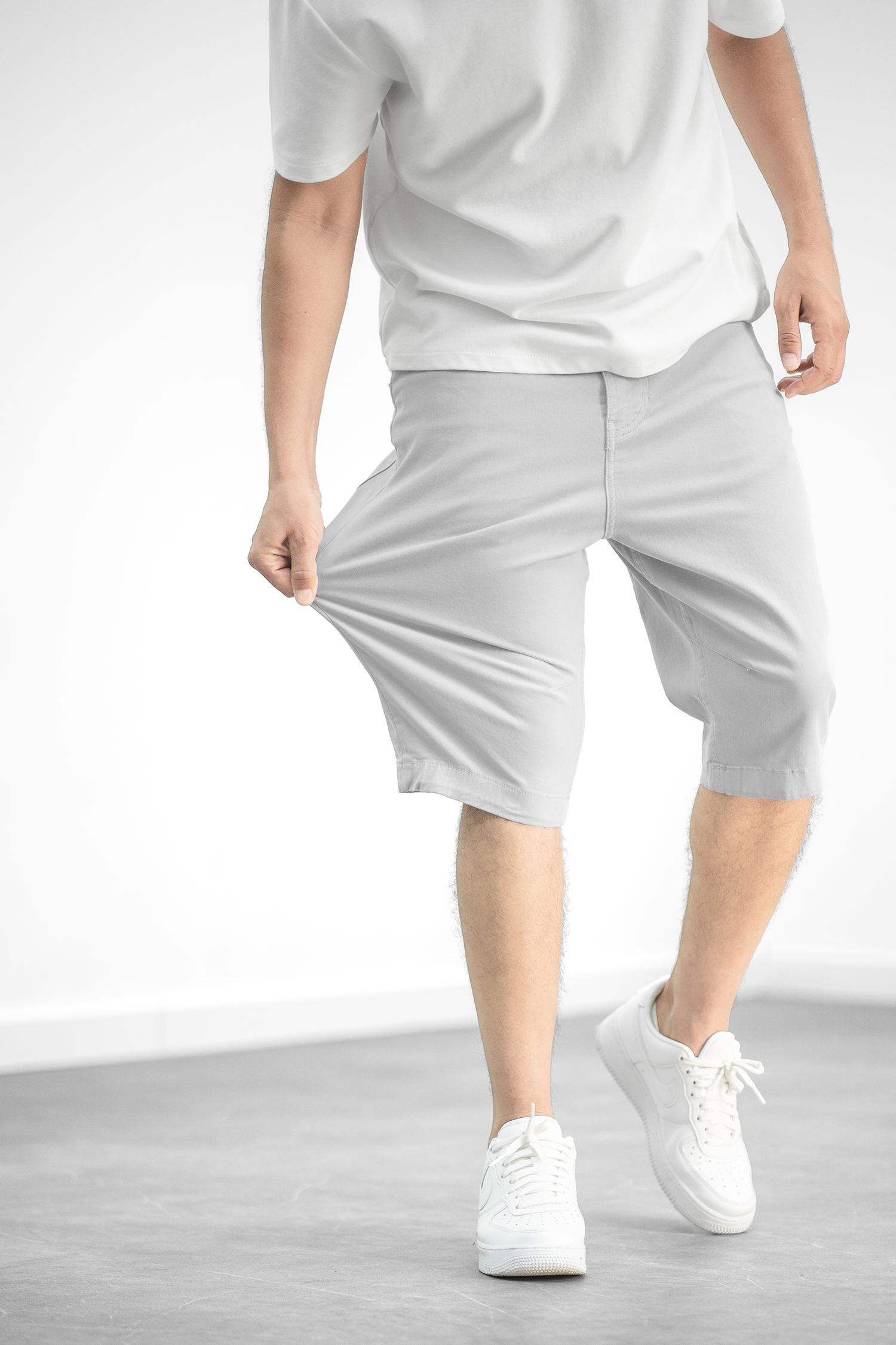 Bermuda long confort - gris clair