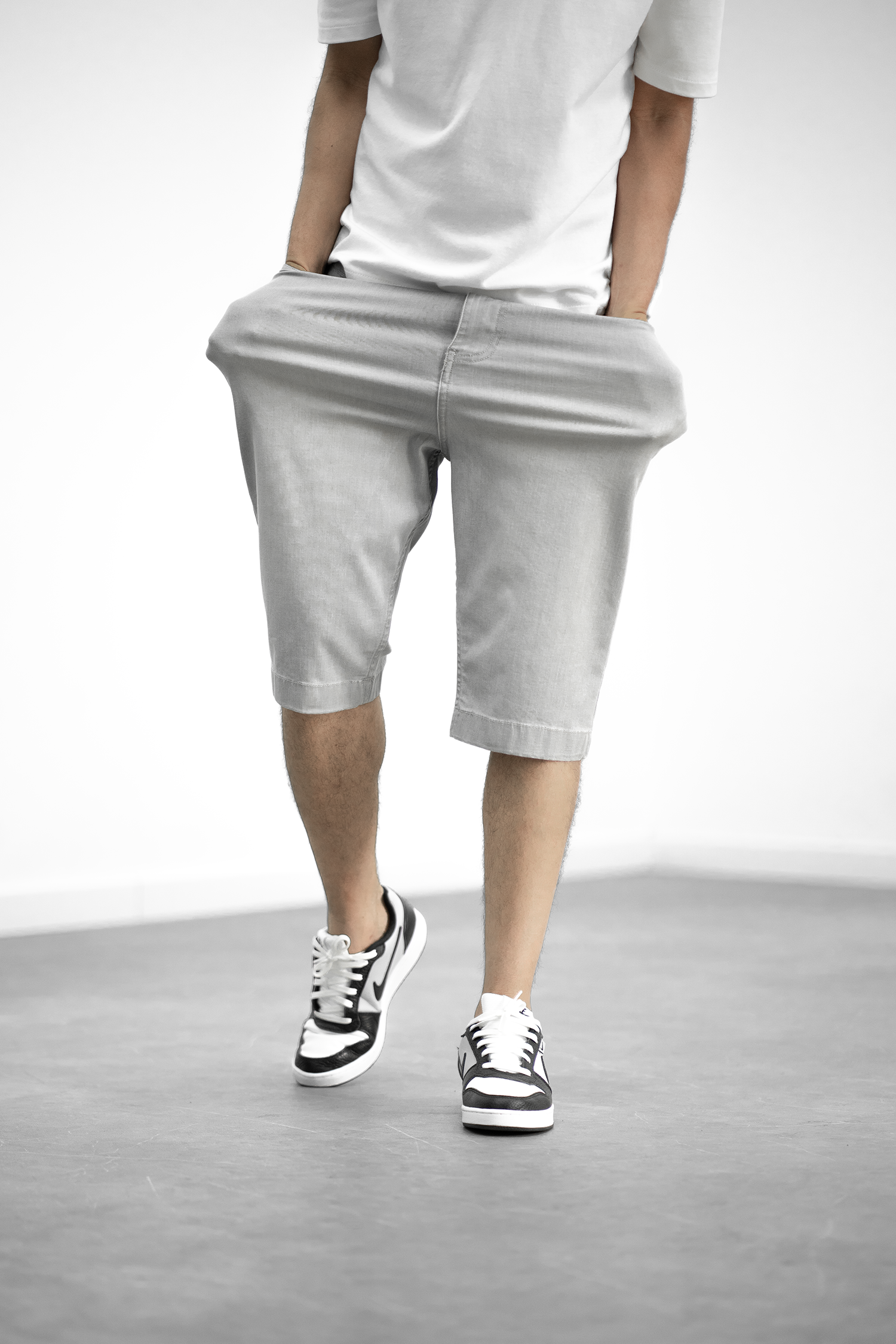Bermuda long jeans gris