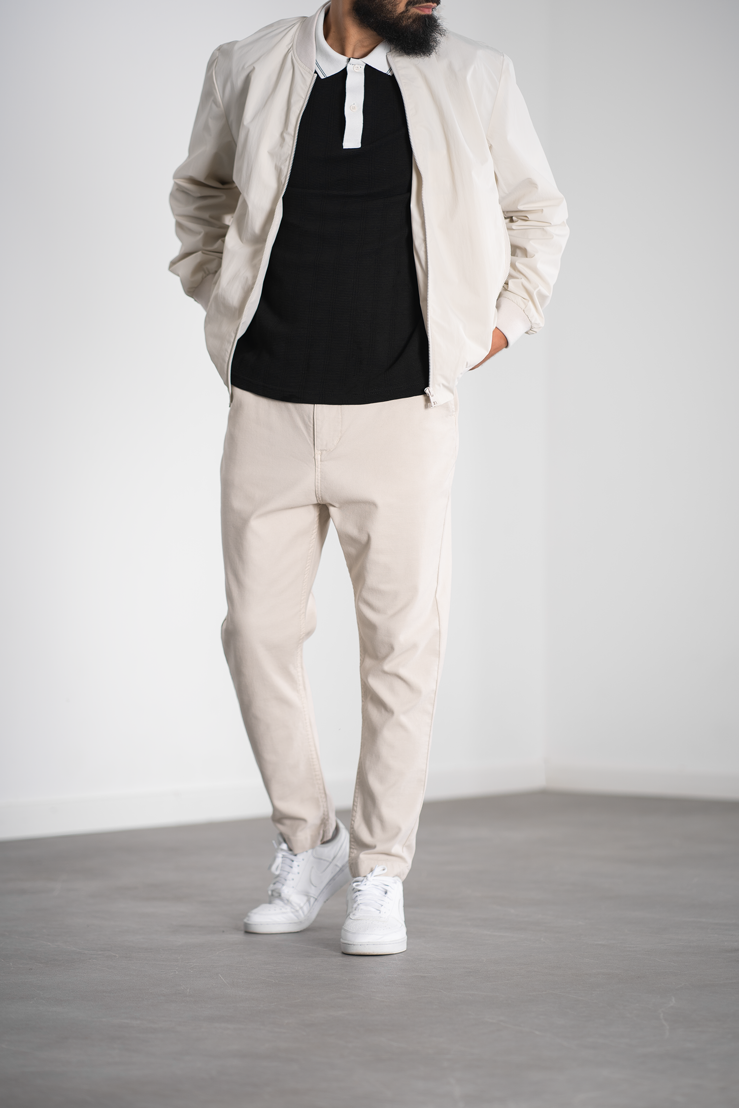 Pantalon homme piqué à pinces - crème