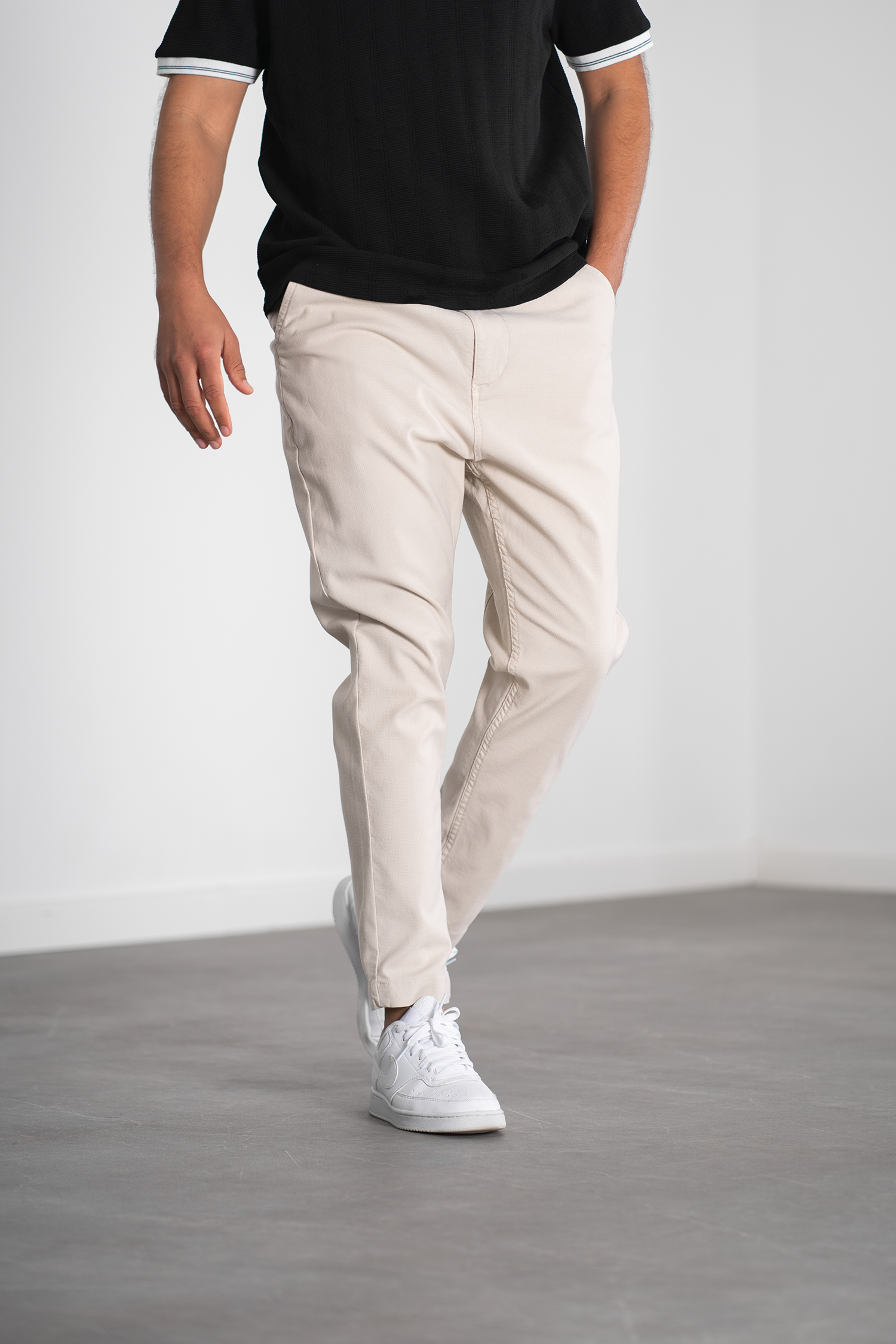 Pantalon homme piqué à pinces - crème